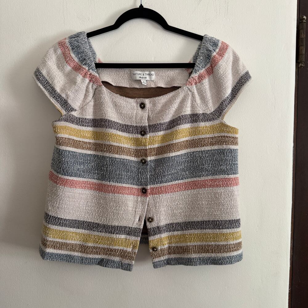 MADEWELL | Texture and Thread | Nubby Knit Striped Button down Boho Top | Medium
